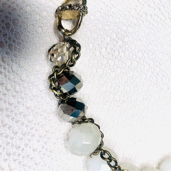 Statement Necklace Mixed Bead Links and Chain Silvertone and Ivory White - Picture 9 of 15